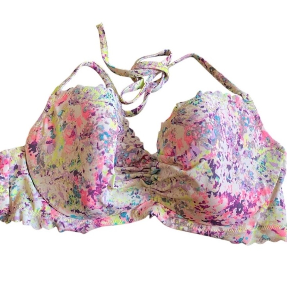 Victoria’s Secret Swim Top Women’s Multicolor 32DD Halter Ruched Center Bikini